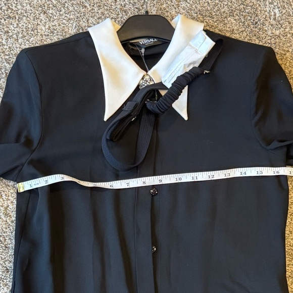 VERSACE CONTRAST-COLLAR SABLÉ MIDI SHIRT DRESS - Size 40 - NWT - Picture 6 of 13